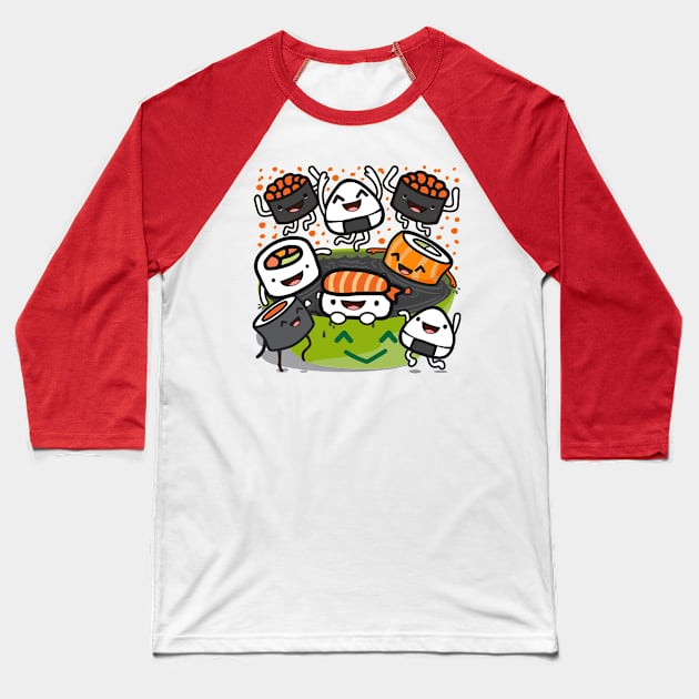 Sushi Victory Baseball T-Shirt by Plushism